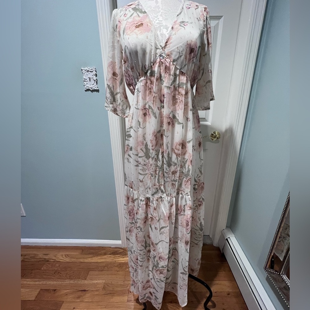 LOVESTITCH Maxi Dress Women’s Small Floral Sheer Boho Cottagecore